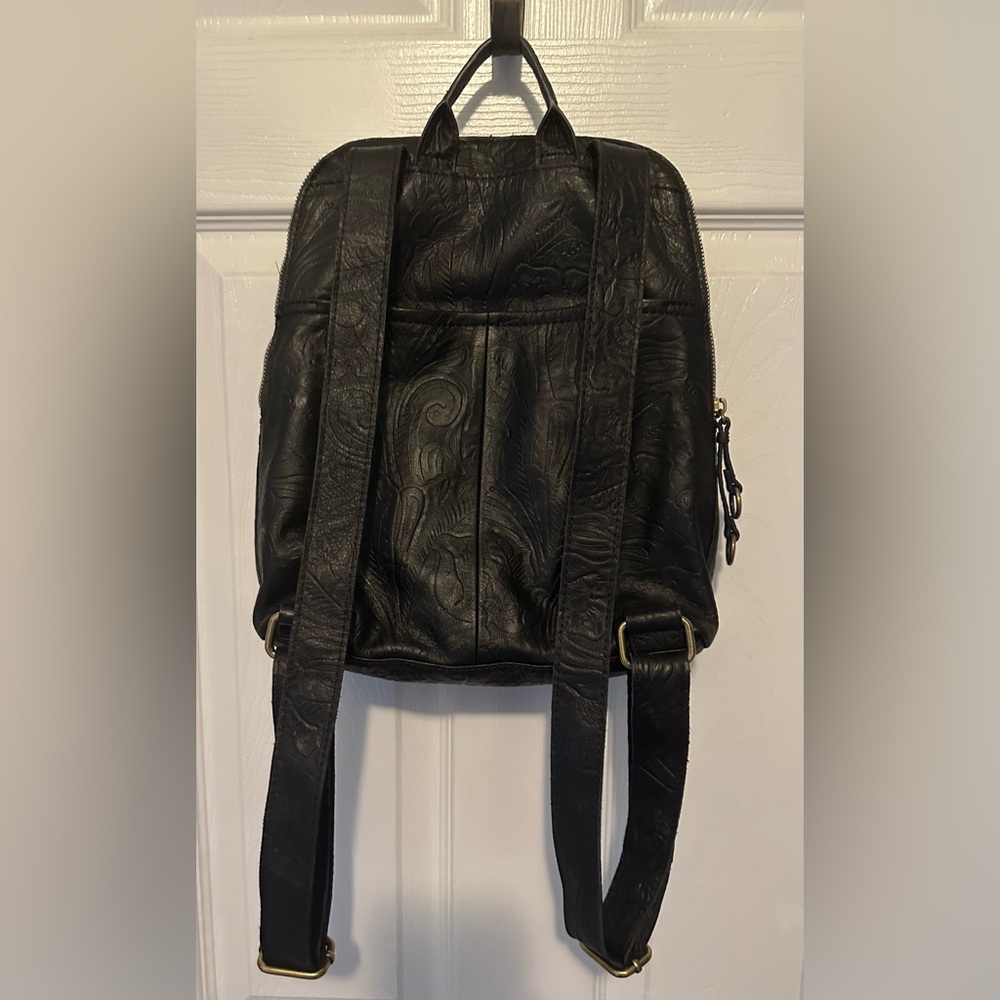 Black Embossed Leather Backpack - Picture 7 of 9